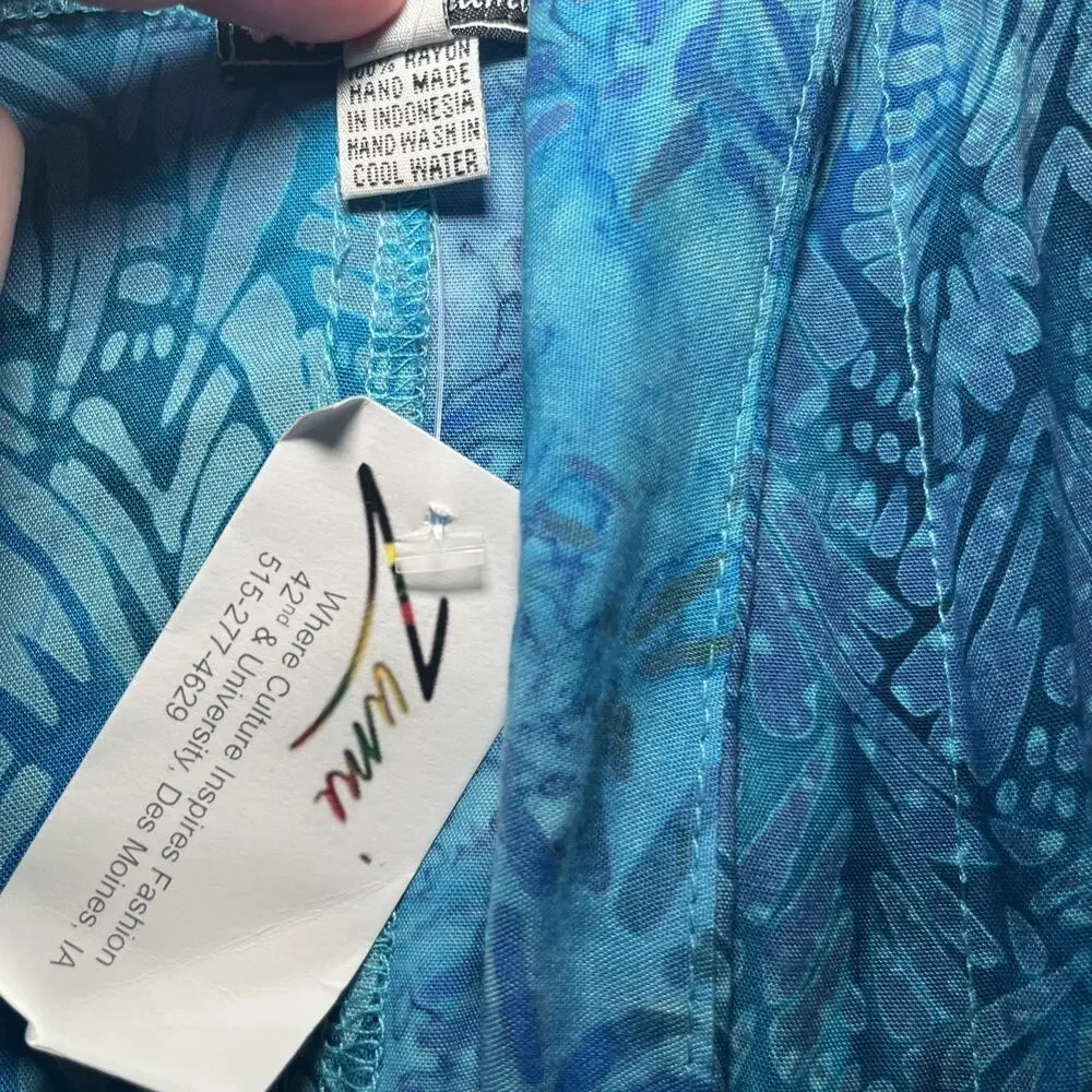 Cahaya by Tanami Open Front Kimono Beach Swim Cover Up Size Large Blue Tropical